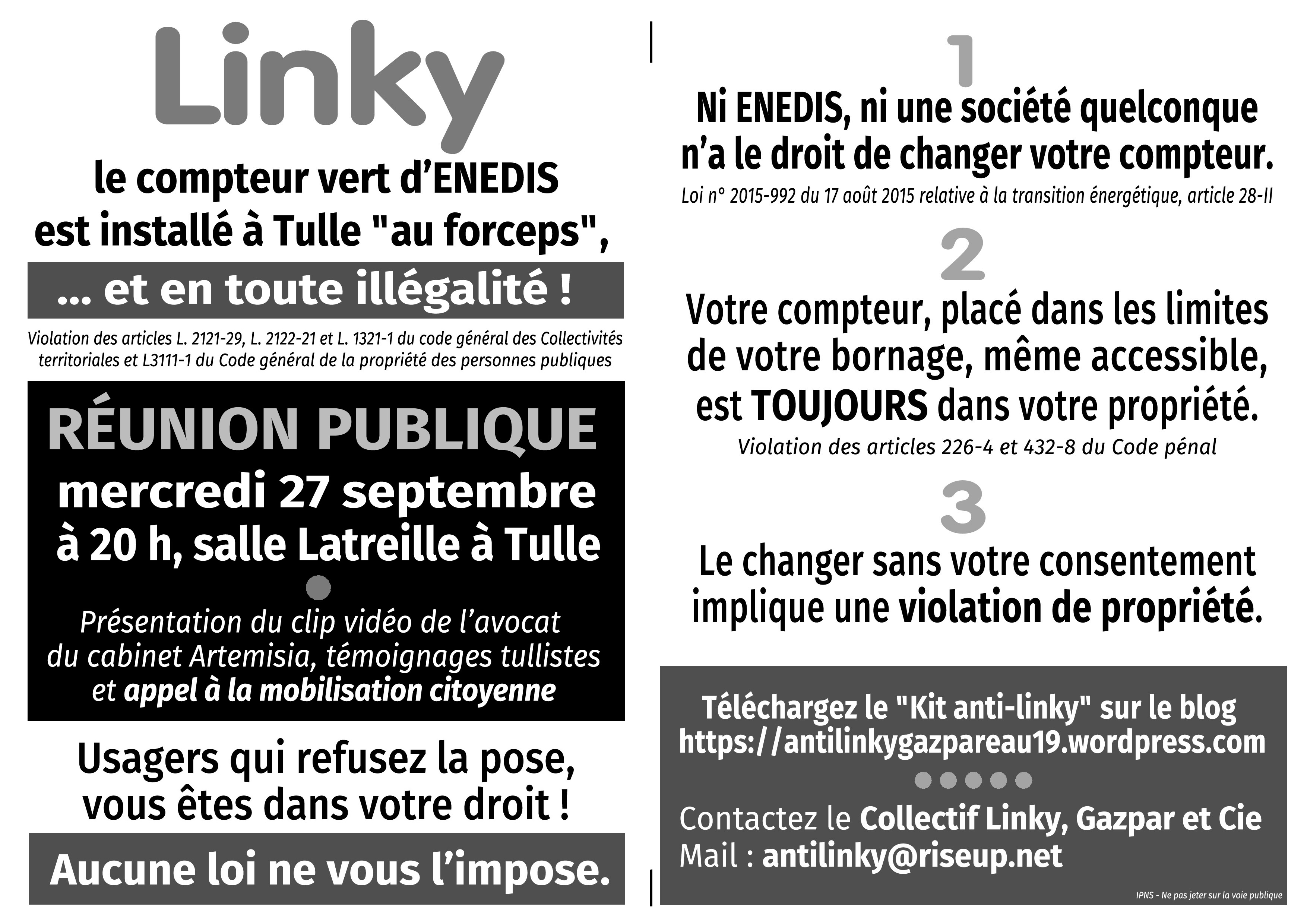 Réunion publique  du Collectif anti linky @ salle Latreille (derrière le théâtre de Tulle